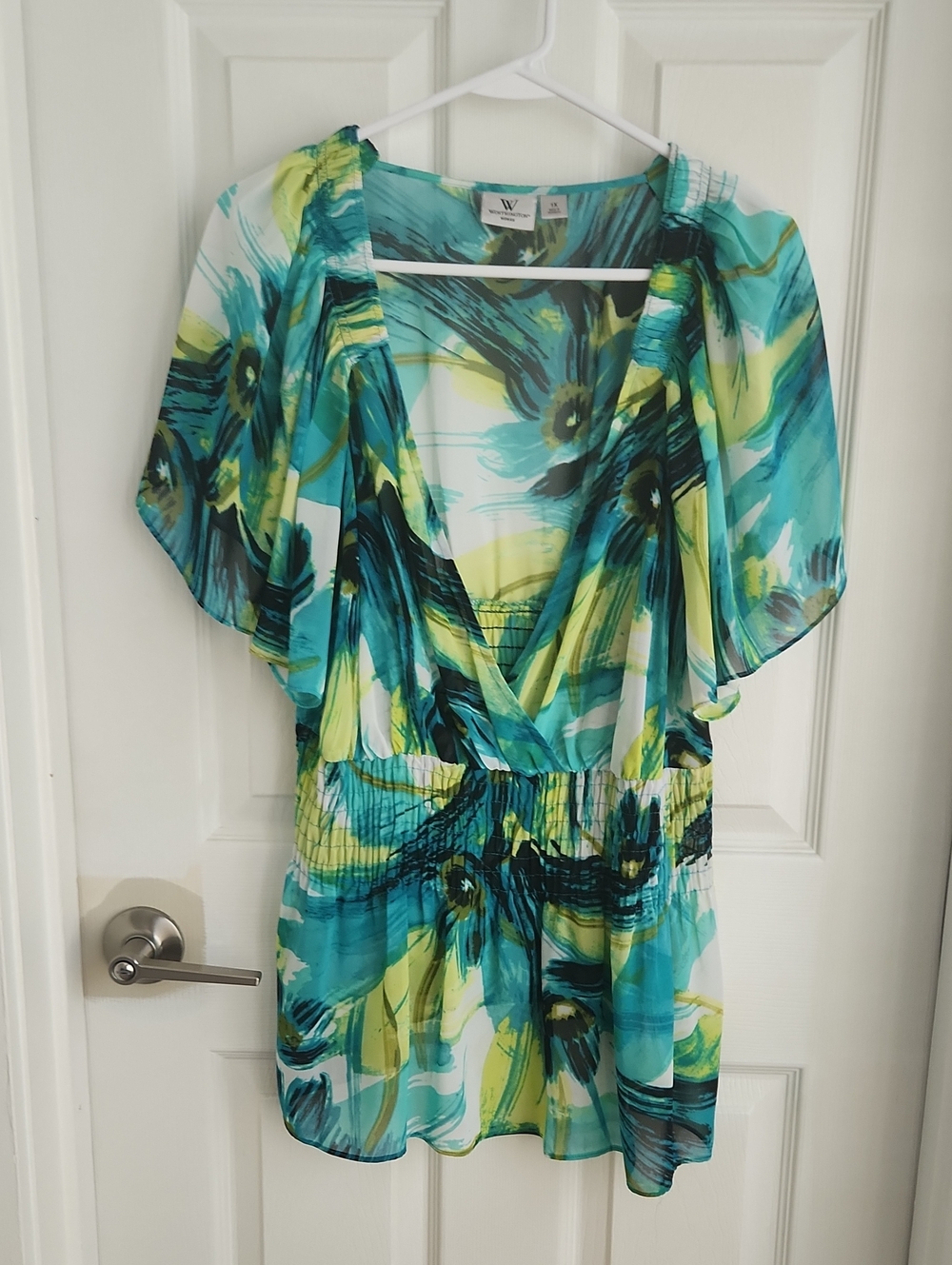 Worthington Teal, Aqua & Lime Floral Top